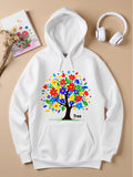 Women's Hoodie Colorful Leaves With Whimsical Bright Petals Around Artistic Tree