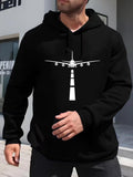 Men's Hoodie Luminous Runway With Gliding Jet Overheads Nighttime Plane