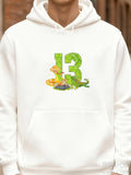 Men's Hoodie Green Forest Creatures Resting Beside Number Thirteen
