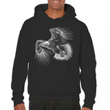 Men's Hoodie Dynamic Spread Wings With Majestic Motion Black And White Pegasus