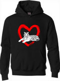 Men's Hoodie Red Painted Heart With Resting White Striped Tiger Under Central Design