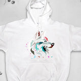 Men's Hoodie Vivid Watercolor Splash With Artistic Brushstrokes Accentuating Wolf Face