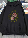 Men's Hoodie Delicate Blush Roses With Dewy Leaves On Elegant Dark Floral Hoodie