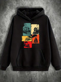 Men's Hoodie Vintage Color Blocks With Retro Steam Trains On Black Hoodie