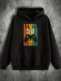 Men's Hoodie Level 50 Unlocked Retro Color Bars With Gaming Controller