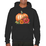 Men's Hoodie Autumn Leaves And Flowers Nestled Around Pumpkin