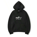 Men's Hoodie Eat Healthy Lettering With Running Person Motif Simple Pulse Line Hoodie