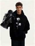 Men's Hoodie Monochrome Artistry With Delicate Blossoms Adorning Sleek Dark Hoodie Flower