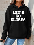 Women's Hoodie Lets Go Elgses Bold White Slogan On Classic Black Hoodie
