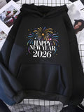 Men's Hoodie Happy New Year 2026 With Colorful Fireworks Bursting Over Dark Night Sky Hoodie