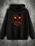 Men's Hoodie Fiery Burning Flames Surrounding Glowing Eyes Demonic Skull