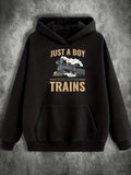 Men's Hoodie Just A Boy Dreaming Among Steam And Golden Railway Trains
