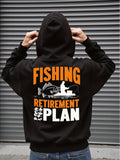Men's Hoodie Fishing Retirement Plan Silhouette Fisherman Sitting With Big Fish