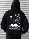 Men's Hoodie Snow Capped Mountain With Blossoming Branches Birds And Moonlight Night