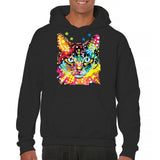 Men's Hoodie Colorful Starlit Rainbow Glow Illuminating Vibrant Abstract Cat Face
