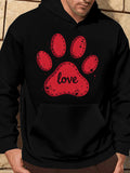 Men's Hoodie Love With Bright Red Paw Print Graphic Hoodie