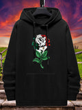 Women's Hoodie Dewy Morning With Lush Green Leaves Surrounding Elegant Blooming White Rose
