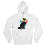 Men's Hoodie Tropical Sunset With Palm Trees And Sunglasses Wearing Black Cat