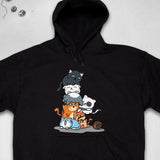 Men's Hoodie Playful Cartoon Kittens Stacked With Sleeping Ball Of Yarn Cat