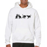 Men's Hoodie Black Silhouetted Playful Sitting And Stretching Cats Hoodie