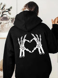 Women's Hoodie Bone Hands Forming A Heart Shape On Black Hoodie Skeleton Hand