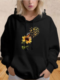 Women's Hoodie Butterflies Flying Among Sunflower Blossom Over Soft Petals Hooded Sweatshirt