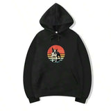 Men's Hoodie Sunset With Striped Horizon Behind Alert Standing Dog