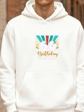 Men's Hoodie Birthday Celebration With Colorful Sunburst Surrounding Festive Party Cake