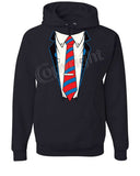 Men's Hoodie Cartoon Suit Jacket With Red Striped Necktie Overlapping White Shirt Hoodie