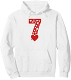 Men's Hoodie Lucky Seven With Scattered Red Hearts Surrounding Bold Number Seven
