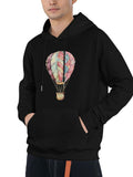 Men's Hoodie Soft Watercolor Patterned Floating In The Air Balloon