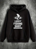 Men's Hoodie Lucky Fishing Shirt With Jumping Fish Surrounded By Stylized Waves Hoodie