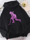 Men's Hoodie Abstract Purple Spots With Hockey Player On Black Hoodie