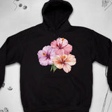 Men's Hoodie Vibrant Tropics With Pastel Blossoms On Dark Fabric Hibiscus Flower