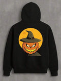 Men's Hoodie Golden Full Moon With Wicked Smile Pumpkin Under Witch Hat
