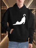 Men's Hoodie Elegant Minimalist Silhouette In Playful Stretching Pose Cat