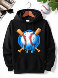 Men's Hoodie Blue Icy Baseball Surrounded By Wooden Bats Melting Design Baseball