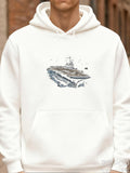 Men's Hoodie Ocean Liner With Waves Seabirds Sailing Under Open Sky Ship