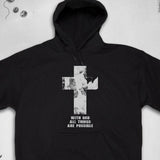 Men's Hoodie With God All Things Are Possible White Marble Cross Hoodie