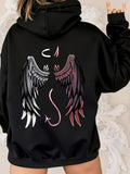 Women's Hoodie Contrasting Light And Dark Wings On Black Hoodie Angel Wing Design