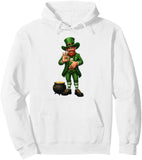 Men's Hoodie Leprechaun With Golden Coins Standing Beside Black Pot