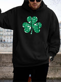 Men's Hoodie Weathered Green Paint Texture Clover Leaf Centered Hoodie