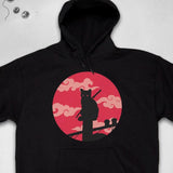 Men's Hoodie Crimson Sky With Clouds Behind Silhouette Branch Sitting Cat