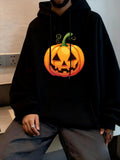 Men's Hoodie Glowing Halloween Pumpkin With Carved Face Under Swirling Green Vine Pumpkin