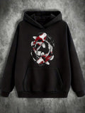 Men's Hoodie Elegant Flowing Water With Red And White Koi Fish Swimming Gracefully Koi