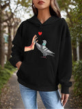 Women's Hoodie Red Heart With Gentle Touch And Dove Bird