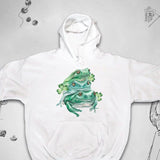 Men's Hoodie Watercolor Green Frogs Sitting Together On White Hoodie Frog