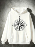 Men's Hoodie Directional Letters With Geometric Compass Rose Illustration