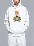 Men's Hoodie Whimsical Cat With Flower Holding Playful Sitting Pose Cat