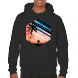 Men's Hoodie Vibrant Sunset Sky With Palm Tree And Surf Silhouette Hoodie